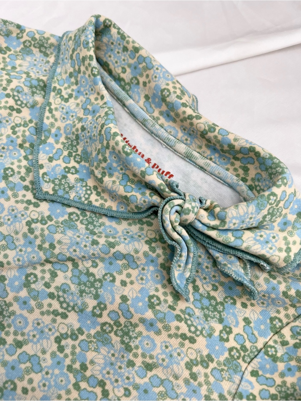 Misha And Puff Floral Long Sleeve Tee Light Blue Green 100% Organic Pima Cotton